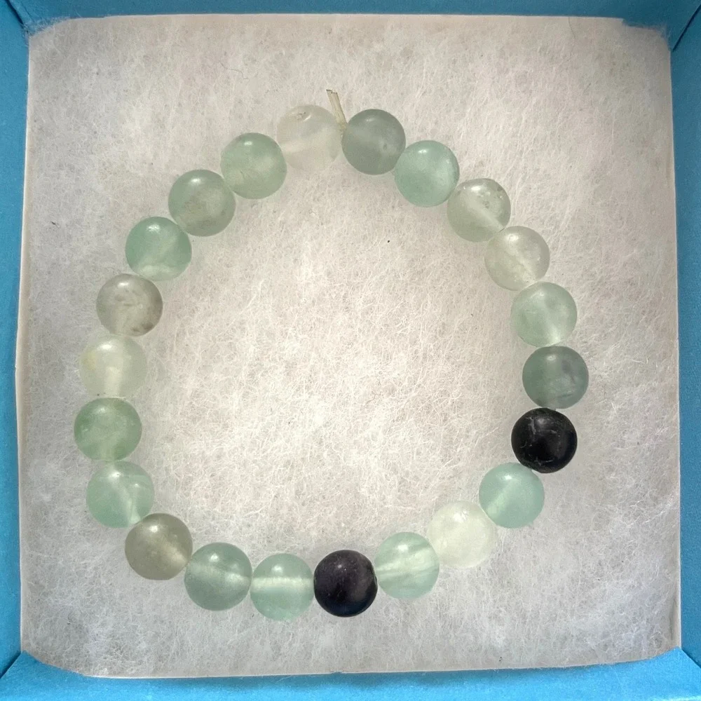Natural Fluorite Beaded Stretch Bracelet Green Teal Purple‎ Gemstone 8mm Beads